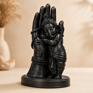 Divine Bal Ganesha Sleeping on Shivji’s Hand (Black)