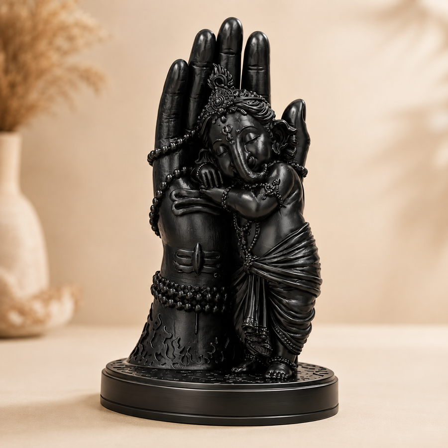 Divine Bal Ganesha Sleeping on Shivji’s Hand (Black)