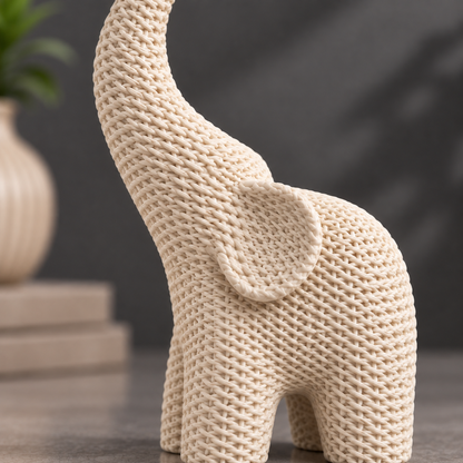 Beige Knitted Elephant Figurine (10 cm)