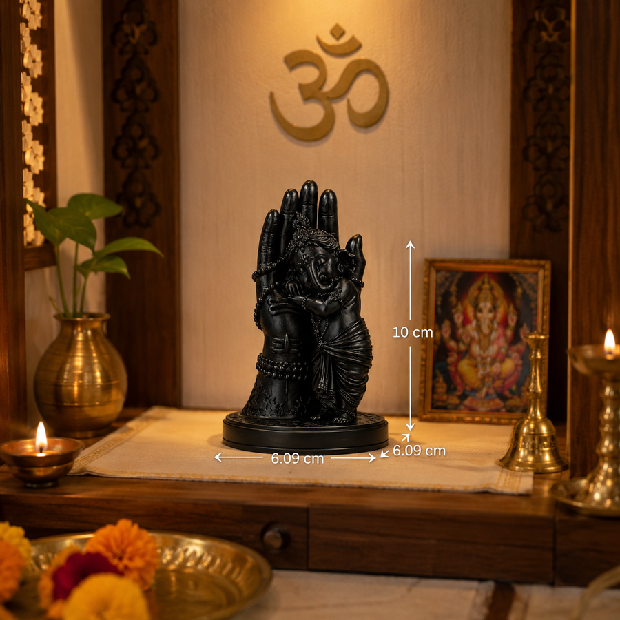 Divine Bal Ganesha Sleeping on Shivji’s Hand (Black)
