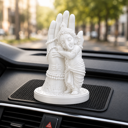 Divine Bal Ganesha Sleeping on Shivji’s Hand (White)