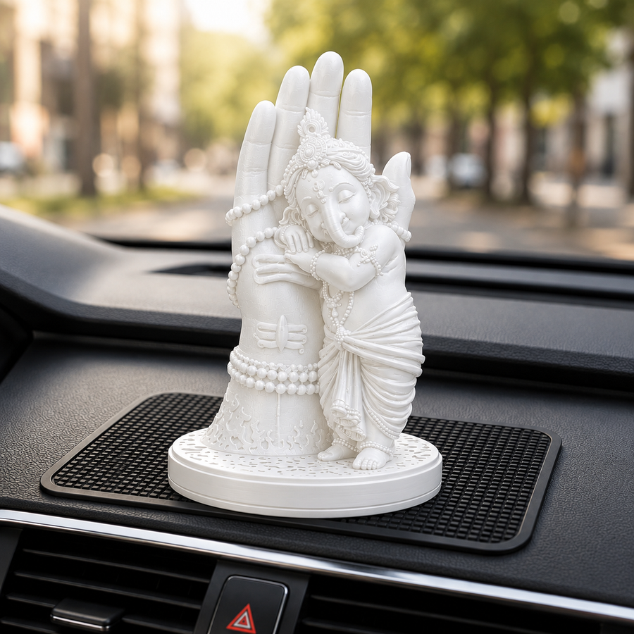 Divine Bal Ganesha Sleeping on Shivji’s Hand (White)