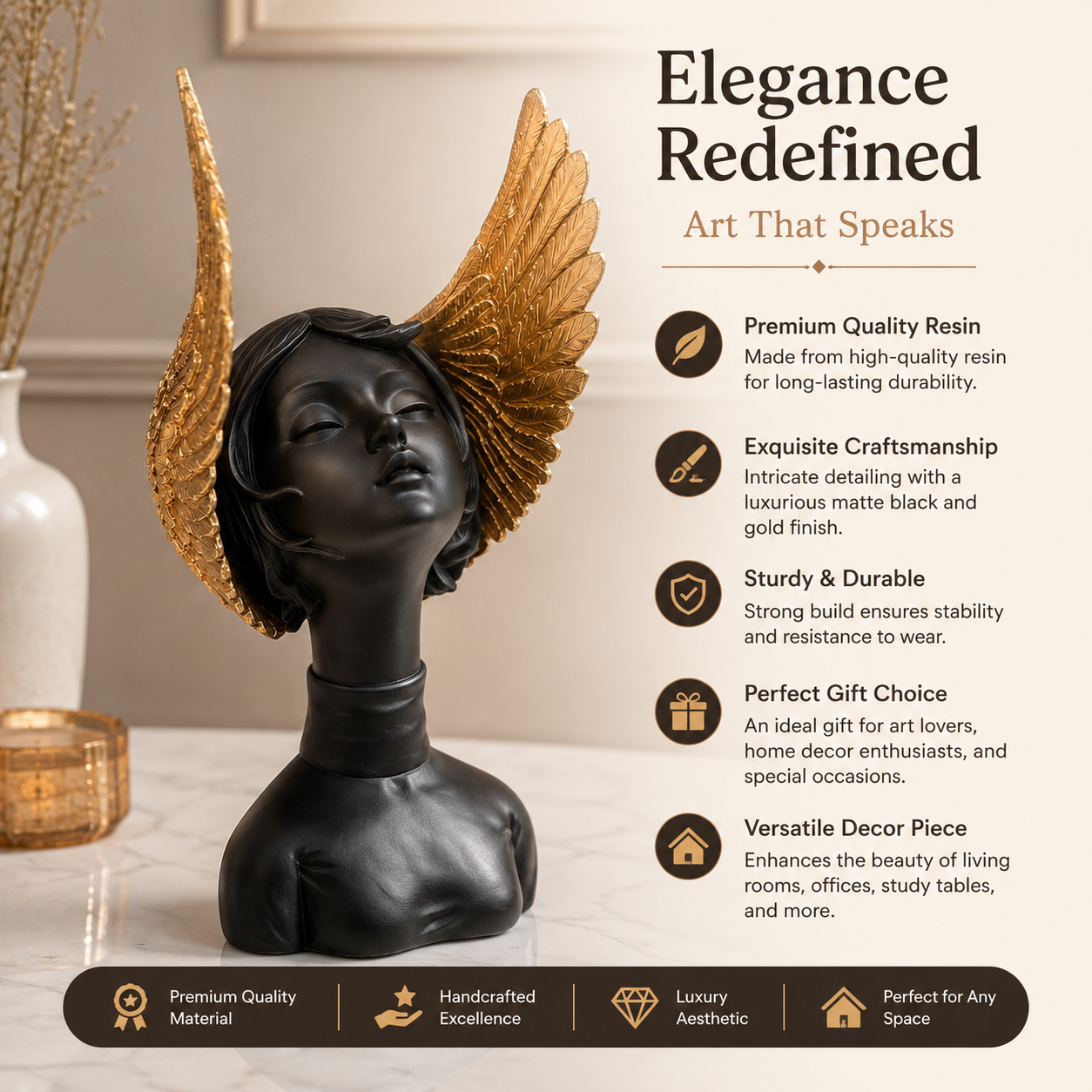 Golden Wings Angel Decorative Showpiece for Home Decor