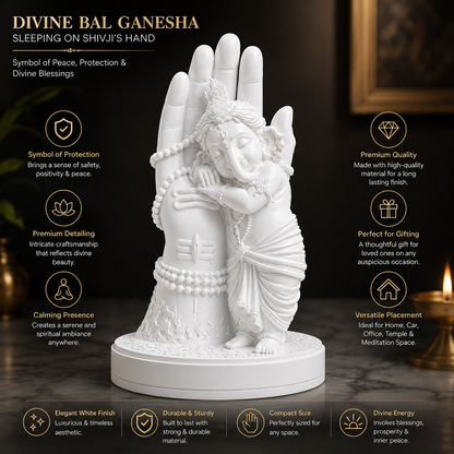 Divine Bal Ganesha Sleeping on Shivji’s Hand (White)