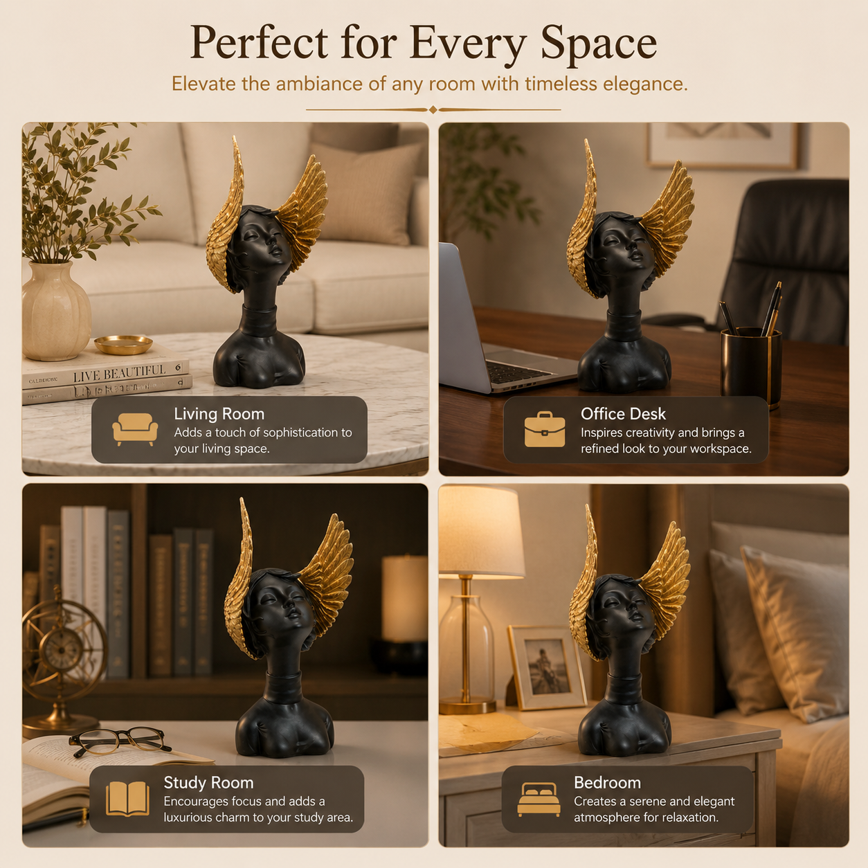 Golden Wings Angel Decorative Showpiece for Home Decor