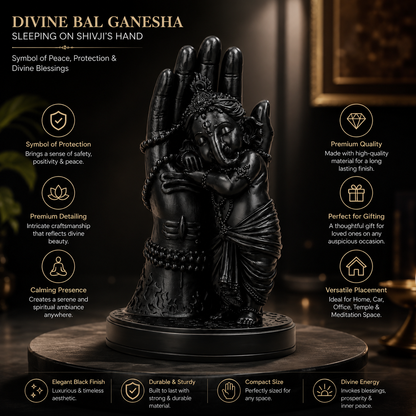 Divine Bal Ganesha Sleeping on Shivji’s Hand (Black)
