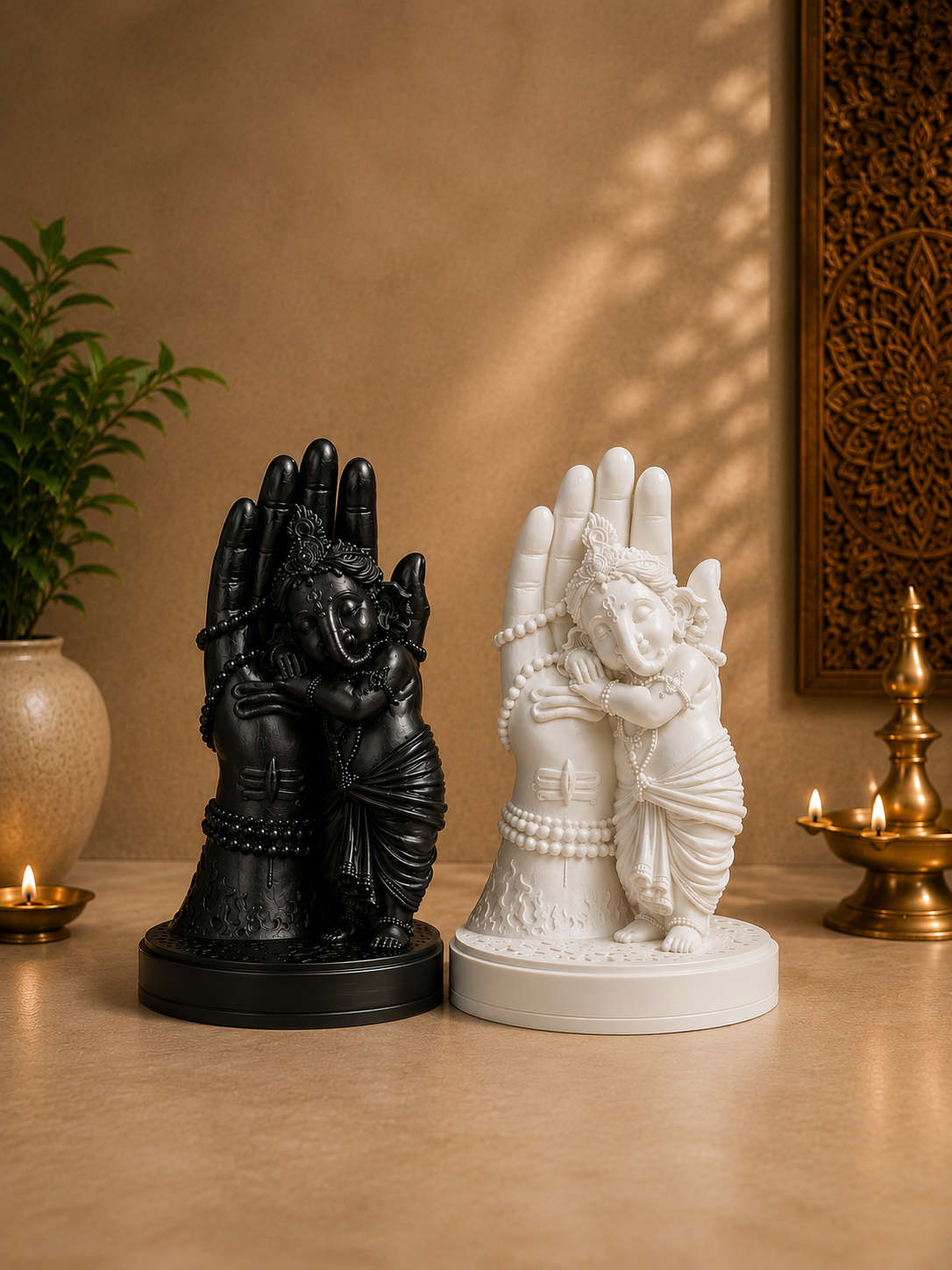 Black and White Bal Ganesha Sleeping on Shivji’s Hand Statue