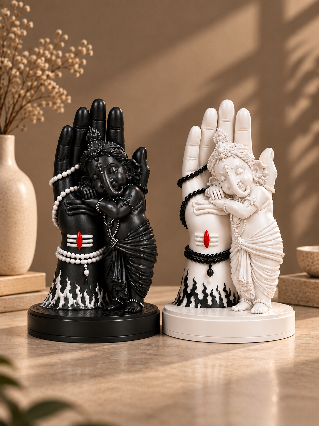 Black and White Bal Ganesha Sleeping on Shivji’s Hand Statue