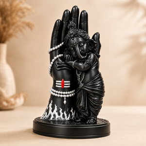 Divine Bal Ganesha Sleeping on Shivji’s Hand (Black with White Detailing)