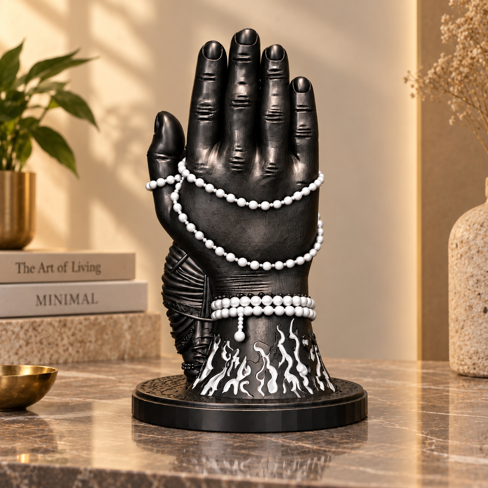 Divine Bal Ganesha Sleeping on Shivji’s Hand (Black with White Detailing)