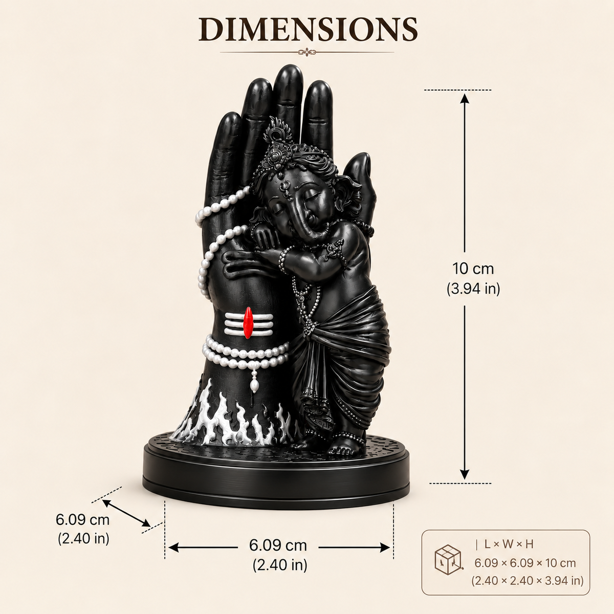 Divine Bal Ganesha Sleeping on Shivji’s Hand (Black with White Detailing)