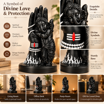 Divine Bal Ganesha Sleeping on Shivji’s Hand (Black with White Detailing)