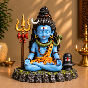 Divine Bal Shiva Meditation Statue with Trishul & Shivling (Multicolor)