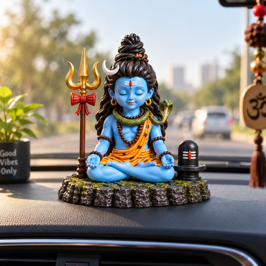 Divine Bal Shiva Meditation Statue with Trishul & Shivling (Multicolor)