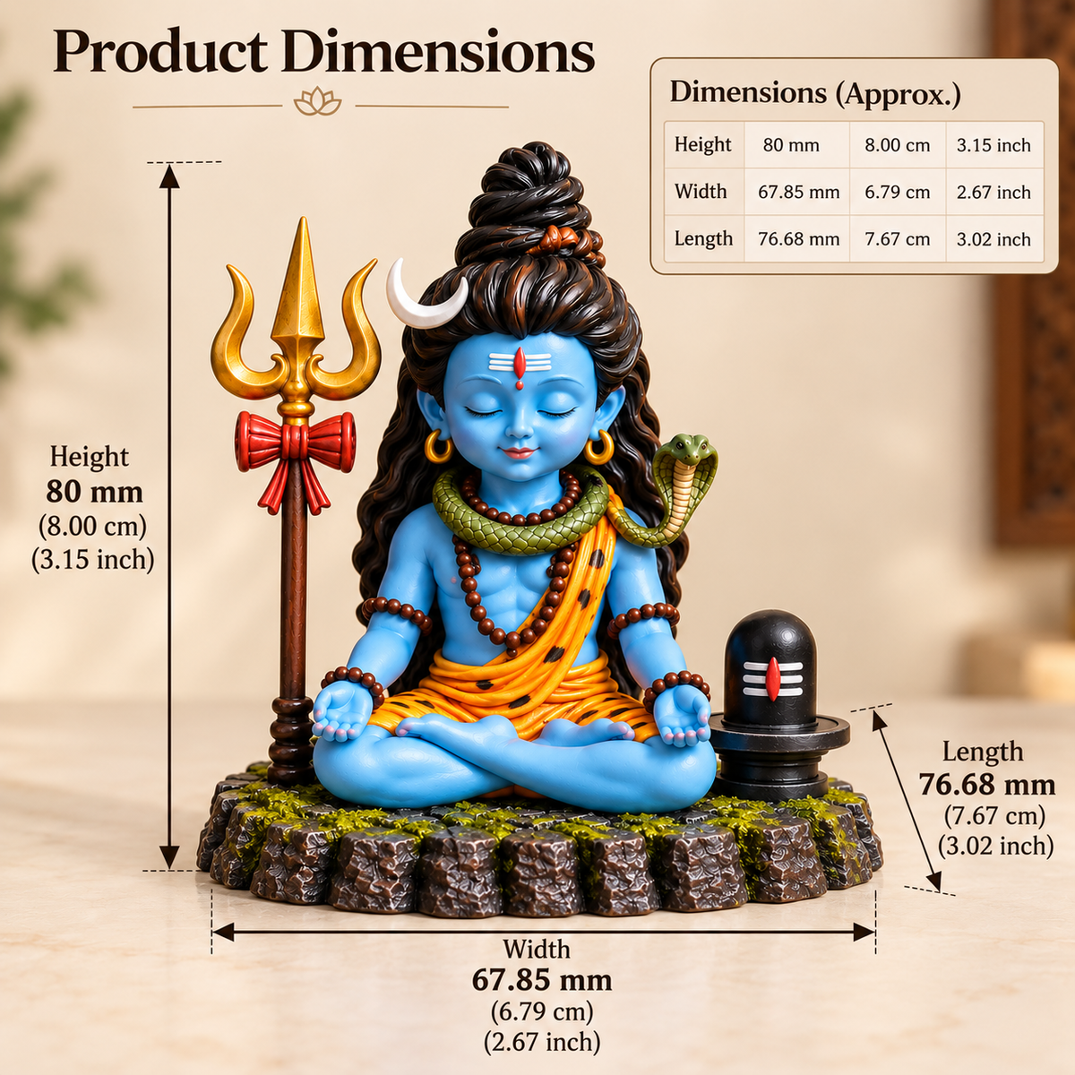 Divine Bal Shiva Meditation Statue with Trishul & Shivling (Multicolor)