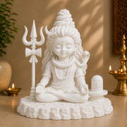 Divine Bal Shiva Meditation Statue with Trishul & Shivling (White)