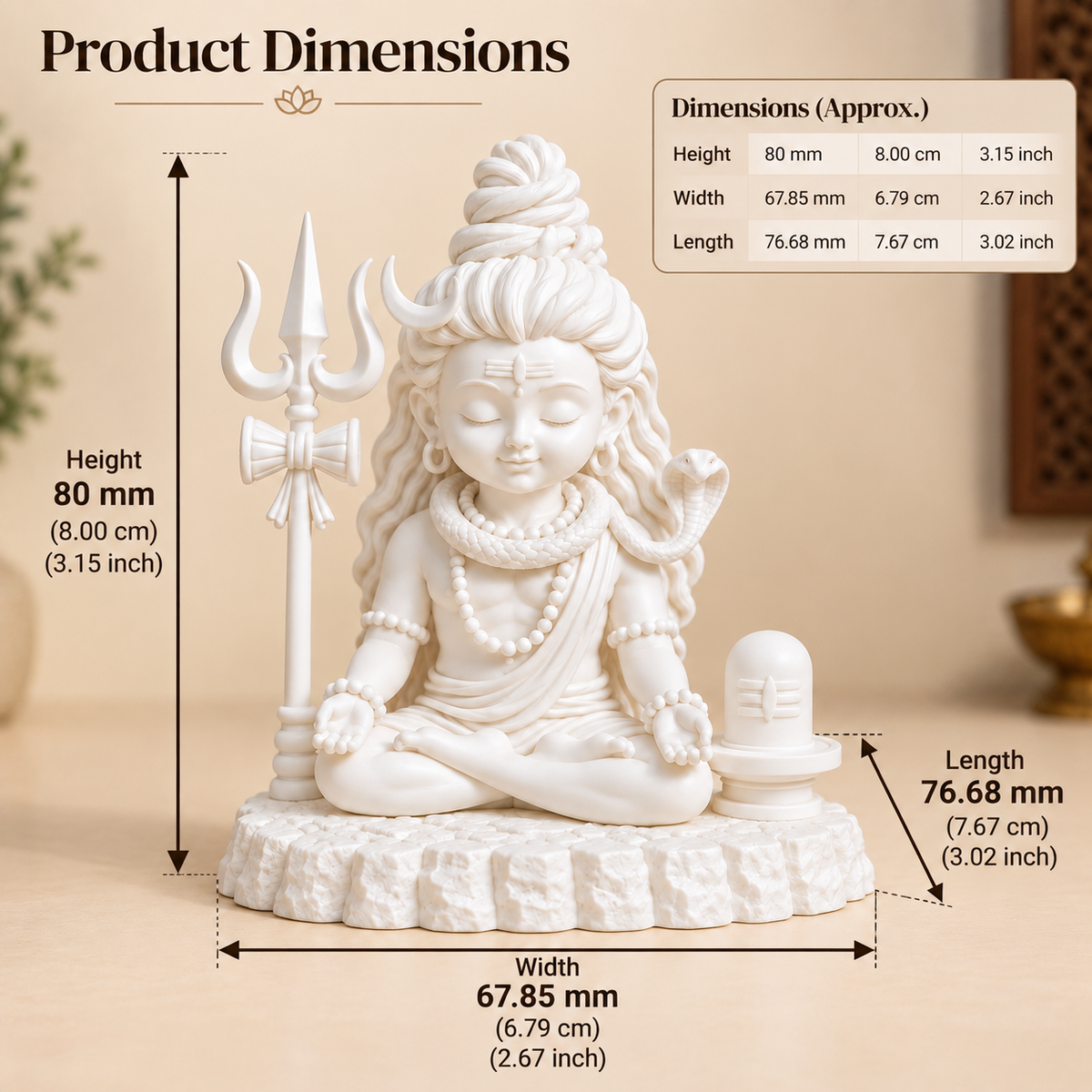 Divine Bal Shiva Meditation Statue with Trishul & Shivling (White)
