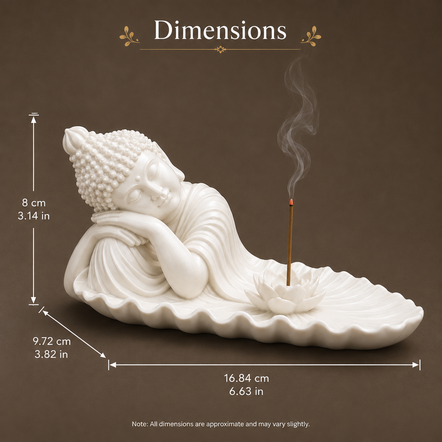 Reclining Buddha Incense Holder with Lotus in White for Home Decor