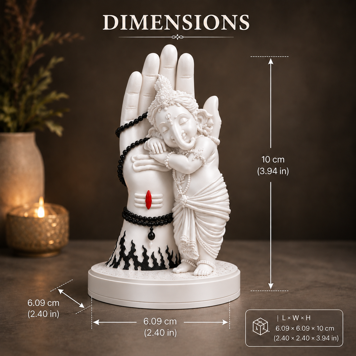 Divine Bal Ganesha Sleeping on Shivji’s Hand (White with Black Detailing)
